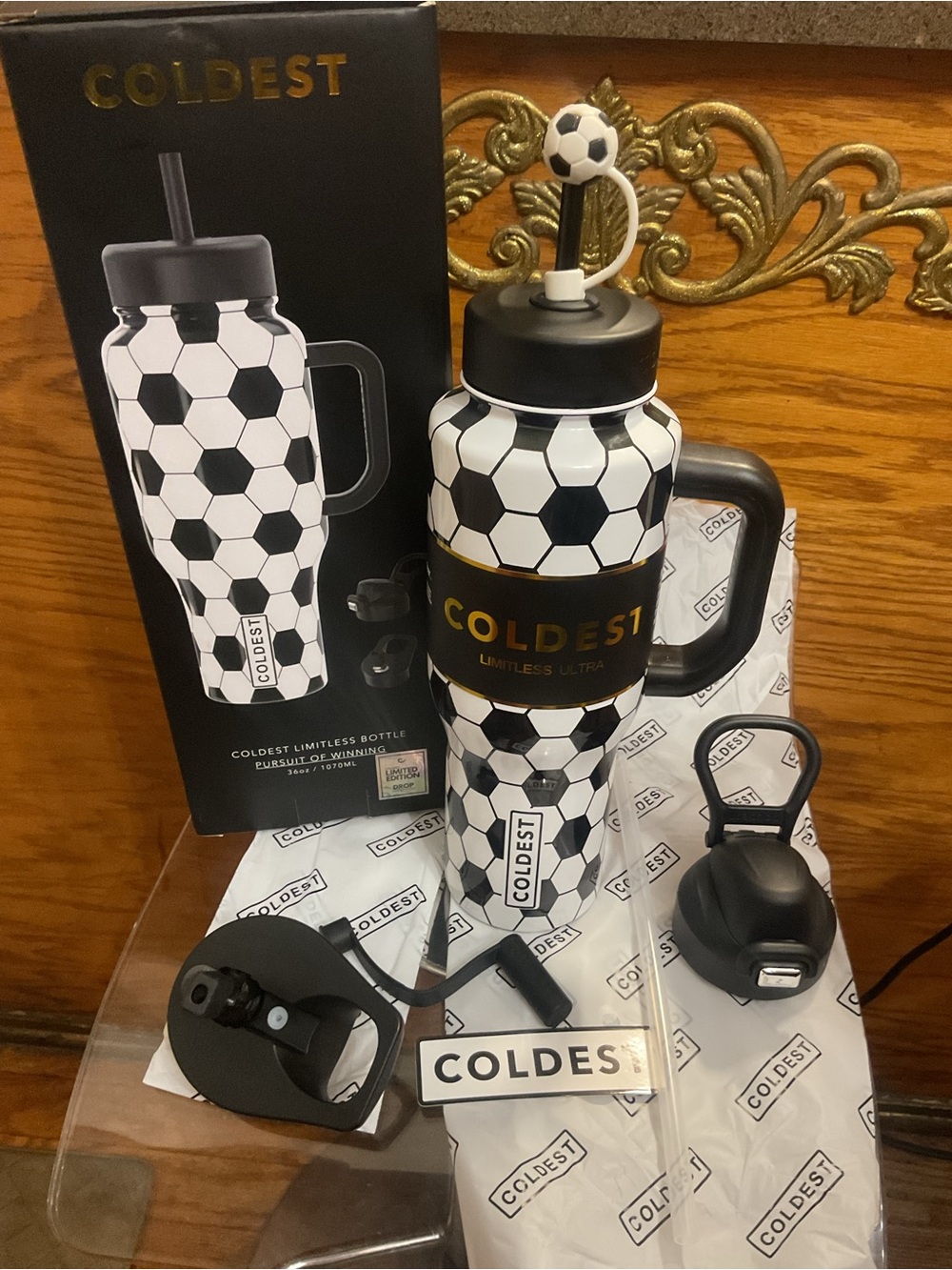 Coldest Limitless Ultra Soccer-Pattern Insulated Bottle - Black & White